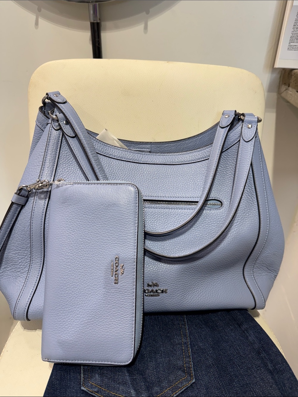 Coach Light Blue Leather Tote with Wristlet Wallet